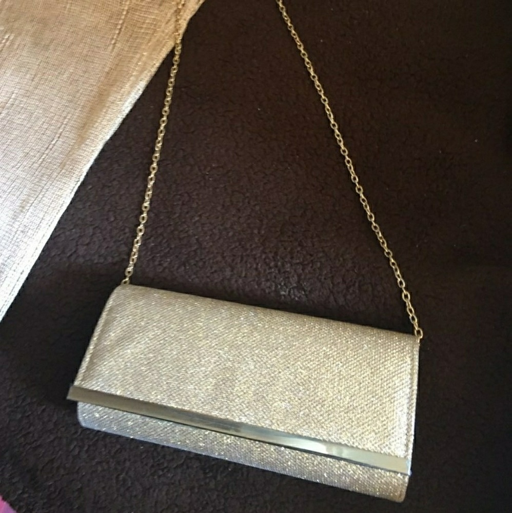 Gold Shimmery Clutch Purse w/ Chain Strap
